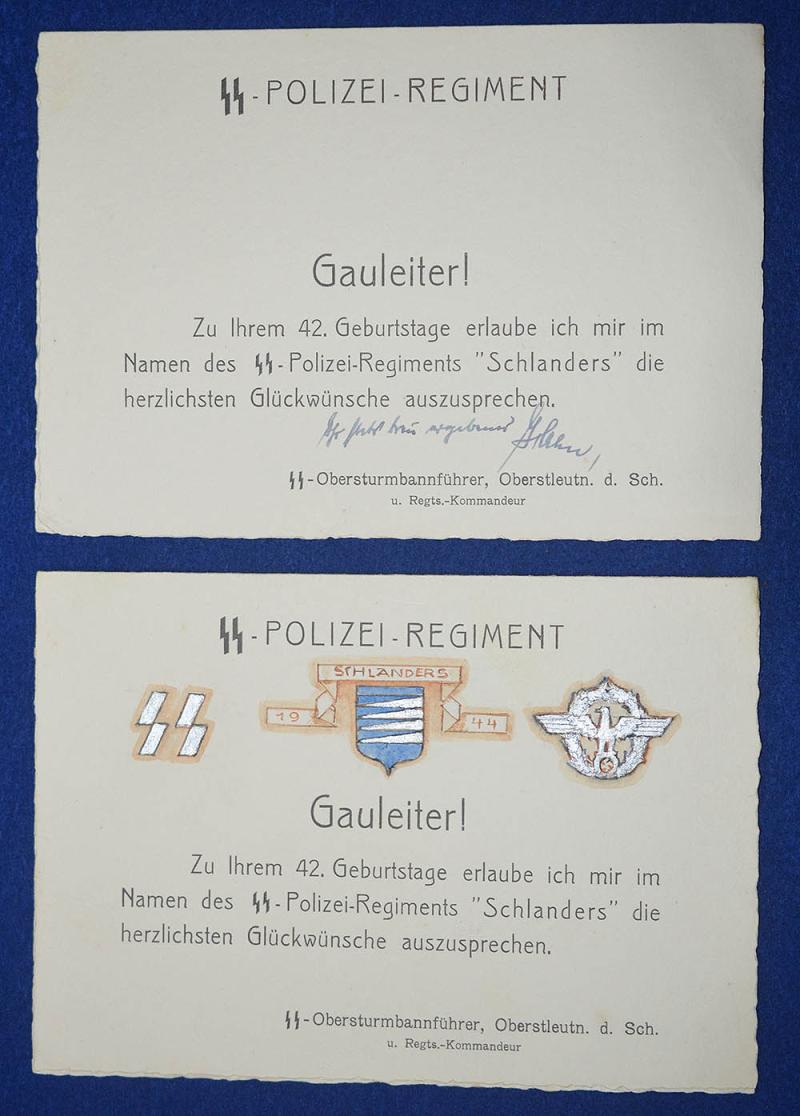 SS POLICE BIRTHDAY GREETINGS CARDS TO GAULEITER HOFER.