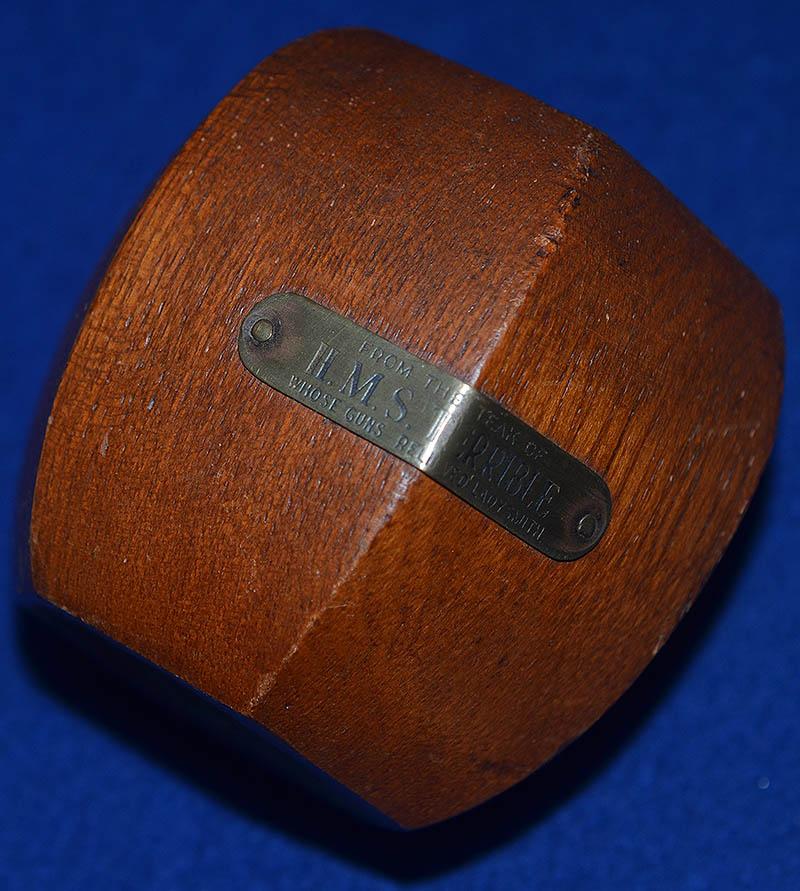 BRITISH ROYAL NAVAL WOODEN COMEMORATIVE FROM HMS TERIBLE POT.