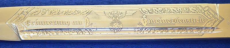 GERMAN WW2 ARMY NCO SHORT MODEL PARADE BAYONET WITH ENGRAVED BLADE BY WKC.