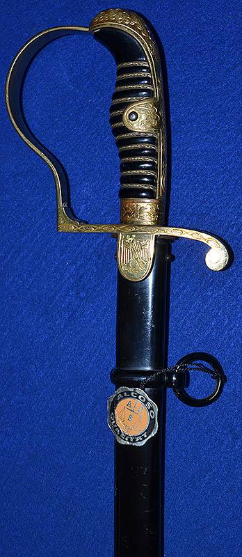MINT CONDITION ARMY OFFICERS SWORD IN FULL GILT BY ALCOSO COMPLETE WITH ALCOSO ISSUE TAG.