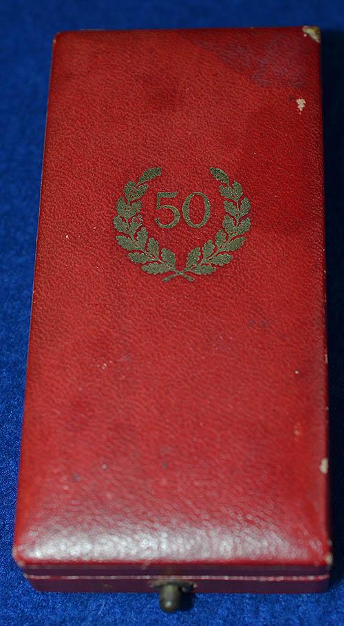 CASE FOR 50 YEAR FAITHFULL SERVICE MEDAL.