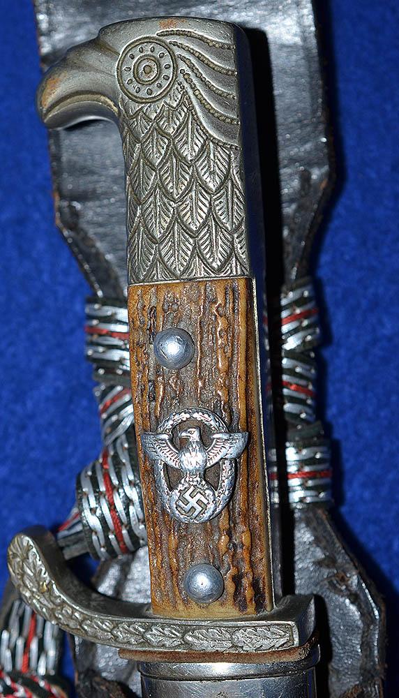 THIRD REICH POLICE BAYONET BY HOLLER COMPLETE WITH KNOT AND FROG HANGER.