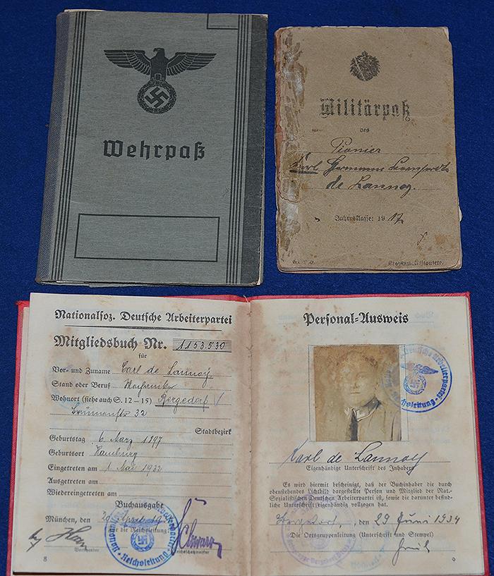 POLITICAL LEADERS NSDAP BOOK COMPLETE WITH HIS WW1 MILITARY ID BOOK AND WW2 WEHRPASS.