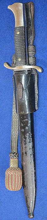 THIRD REICH FIRE SERVICE SIDARM WITH SAW BACK BLADE BY KOBER COMPLETE WITH FROG AND KNOT.