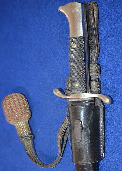 THIRD REICH FIRE SERVICE SIDARM WITH SAW BACK BLADE BY KOBER COMPLETE WITH FROG AND KNOT.