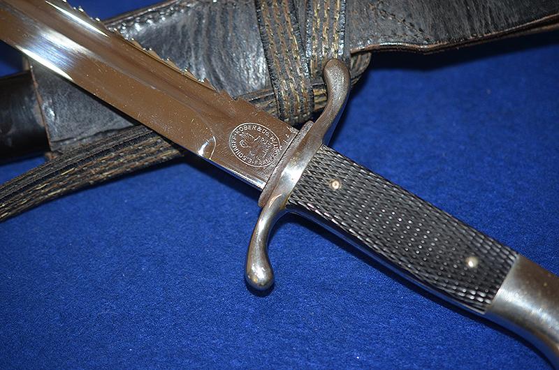 THIRD REICH FIRE SERVICE SIDARM WITH SAW BACK BLADE BY KOBER COMPLETE WITH FROG AND KNOT.