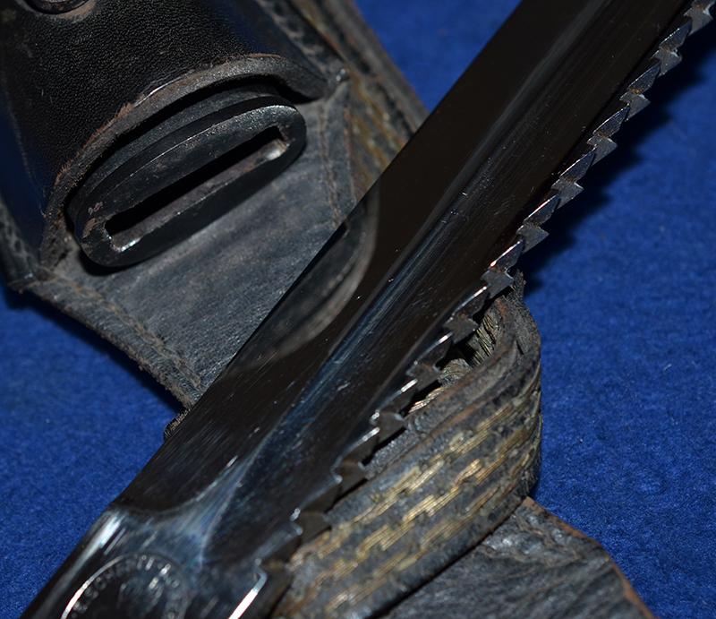 THIRD REICH FIRE SERVICE SIDARM WITH SAW BACK BLADE BY KOBER COMPLETE WITH FROG AND KNOT.