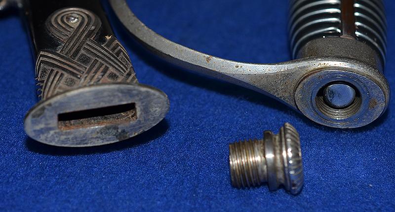 SS OFFICERS SWORD BY KREBS COMPLETE WITH SS KNOT AND BLACK LEATHER HANGER.