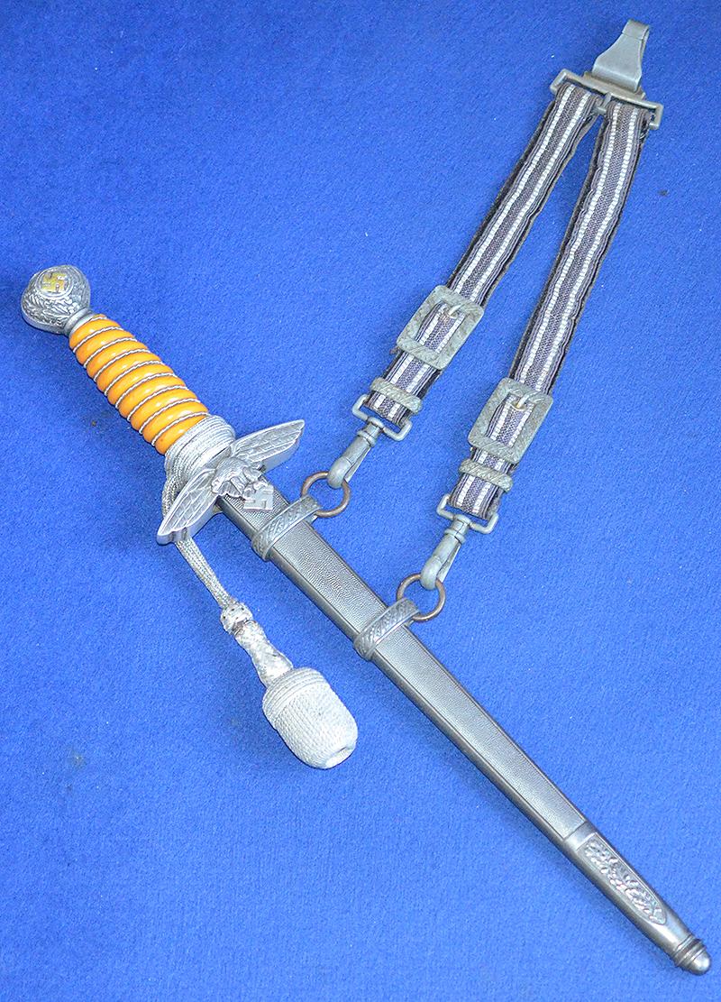 LUFTWAFFE 2ND MODEL OFFICERS DAGGER BY EICKHORN COMPLETE WITH STRAPS AND KNOT.