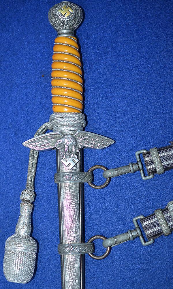 LUFTWAFFE 2ND MODEL OFFICERS DAGGER BY EICKHORN COMPLETE WITH STRAPS AND KNOT.
