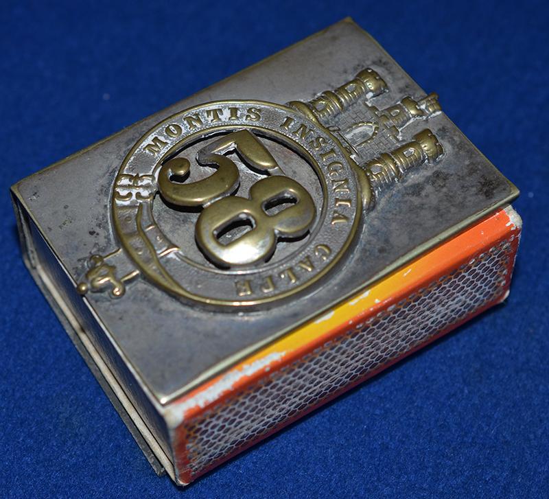 VICTORIAN BRITISH 58TH RUTLAND REGIMENT MATCH BOX CASE.
