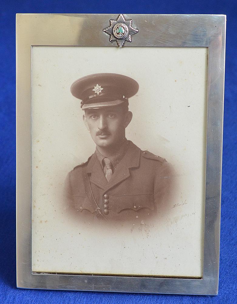 WW1 IRISH GUARDS SILVER PICTURE FRAME WITH ORIGINAL OFFICERS  PHOTOGRAPH .