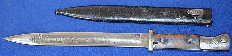 THIRD REICH K98 BAYONET WITH POST WAR LUFTWAFFE ETCHED BLADE.