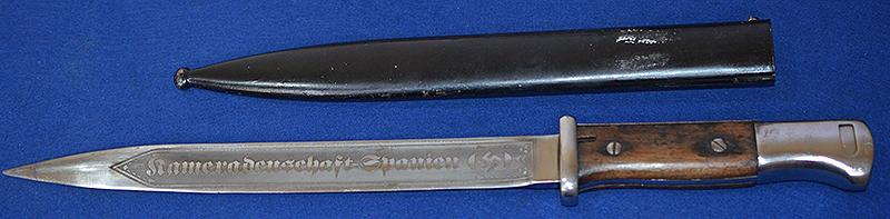 THIRD REICH K98 BAYONET WITH POST WAR LUFTWAFFE ETCHED BLADE.