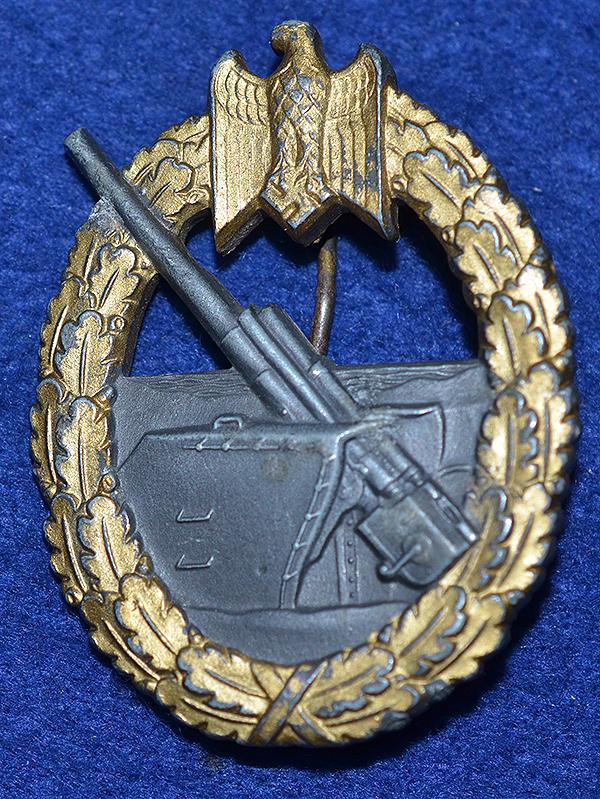 THIRD REICH NAVAL COASTAL ARTILLERY WAR BADGE BY FLL.