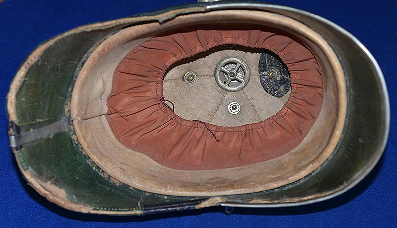 BRITISH VICTORIAN 5TH WEST YORK MILITIA OFFICERS GREEN CLOTH HELMET.