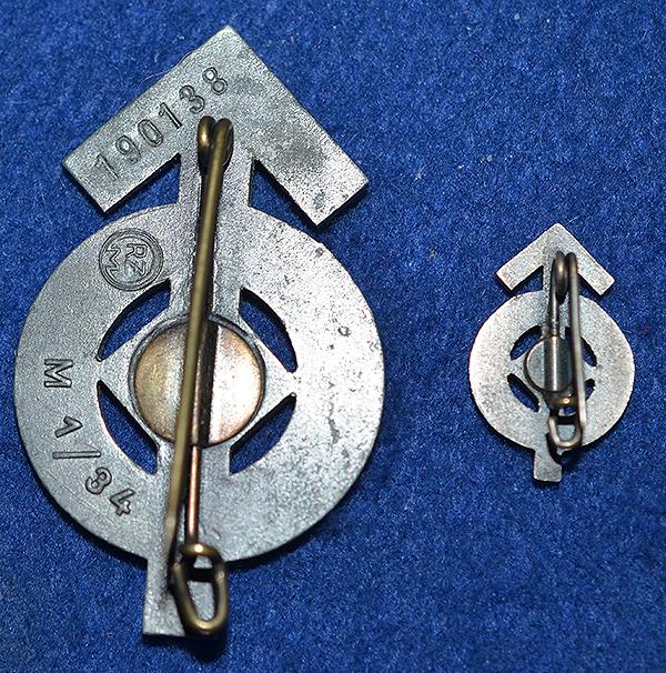 HITLER YOUTH PROFICIENCY BADGE COMPLETE WITH MATCHING MINIATURE.