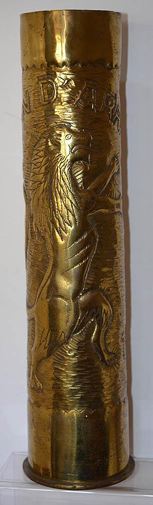 VERY LARGE WW1 TRENCH ART GERMAN FIELD GUN SHELL CASE.