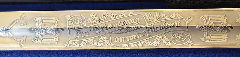 GERMAN ARMY LONG MODEL PARADE BAYONET BY EICKHORN WITH ENGRAVED BLADE,COMPLETE WITH FROG AND KNOT,MINT CONDITION.
