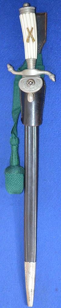 THIRD REICH RIFLE ASSOCIATION DAGGER BY ALCOSO COMPLETE WITH HANGER AND KNOT.