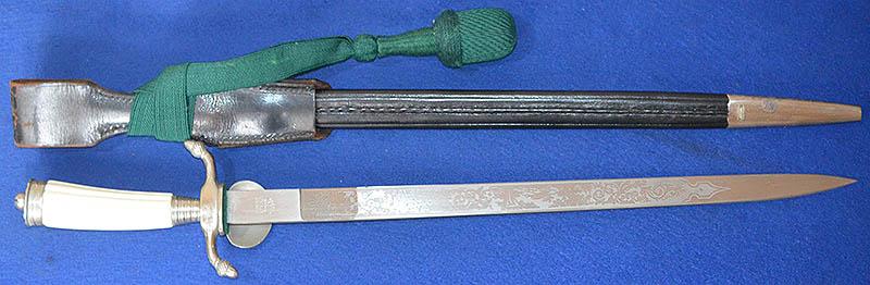 THIRD REICH RIFLE ASSOCIATION DAGGER BY ALCOSO COMPLETE WITH HANGER AND KNOT.